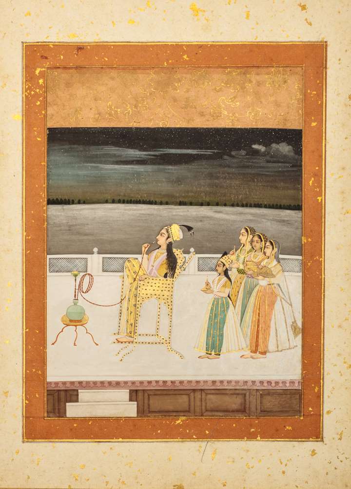 A Lady Smokes a Huqqa Amongst her Attendants